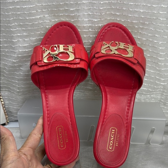 (N7) COACH RED LEATHER AND CORK PLATFORMS, size 8.5 B - Picture 12 of 12